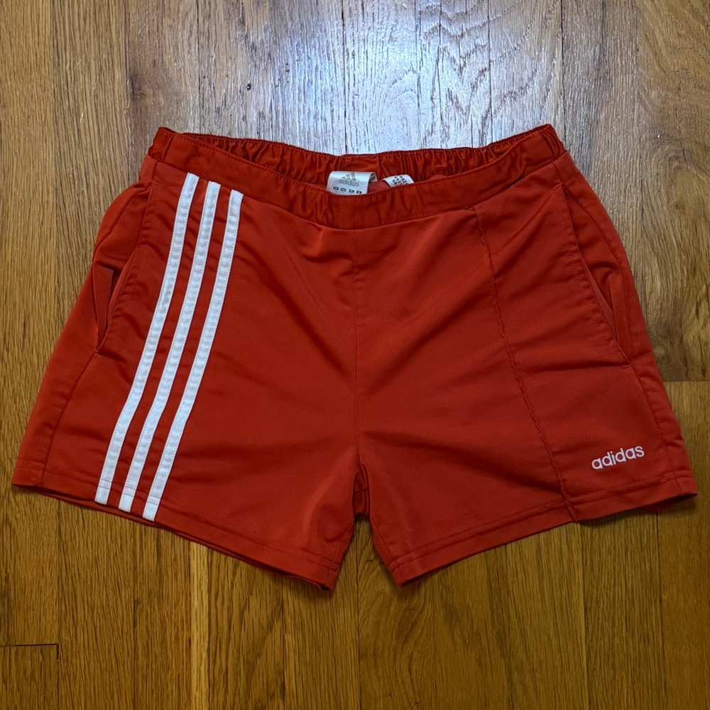 adidas red 3-stripe athletic shorts men’s classic soccer